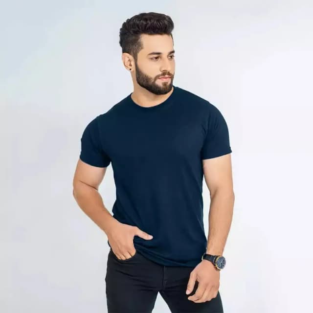Navy Blue Double Stitching Expert Quality T-Shirt For Men