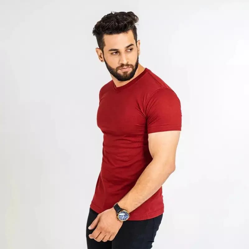 Maroon Double Stitching Expert Quality T-Shirt For Men