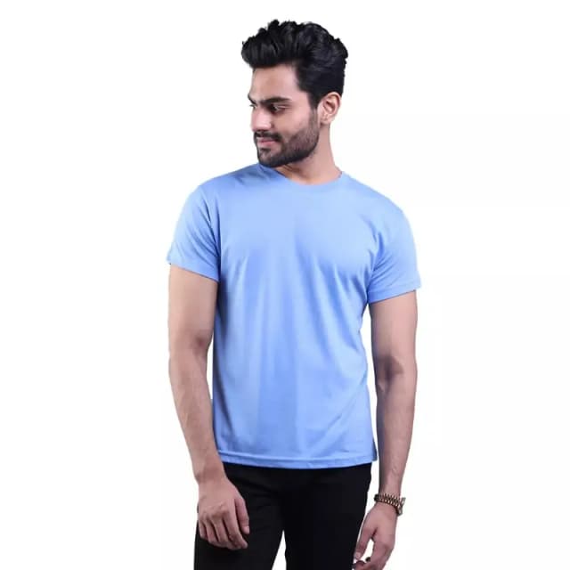 Sky Blue Double Stitching Expert Quality T-Shirt For Men