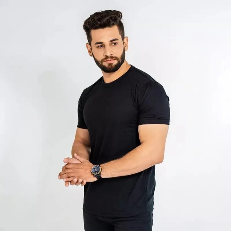 Black Double Stitching Expert Quality T-Shirt For Men