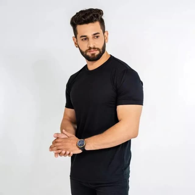 Black Double Stitching Expert Quality T-Shirt For Men