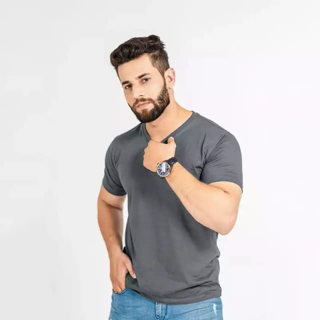 Silver Grey Double Stitching Expert Quality T-Shirt For Men