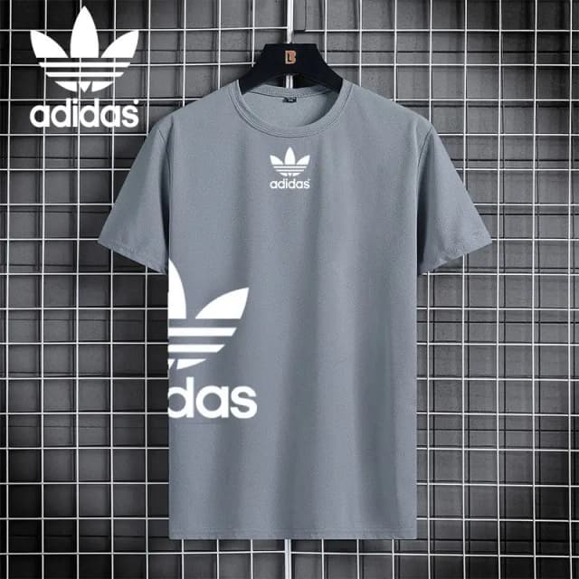 Adidas Silver Grey Printed Permium Quality T-Shirt For Men