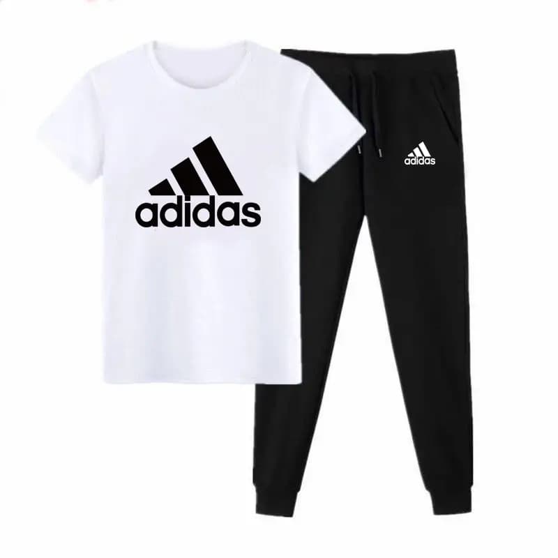 White Adidas Printed T-Shirt Trouser Summer Tracksuit For Men