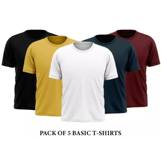 Pack of 5 Basic Round Neck Cotton Jersey T-Shirt For Men