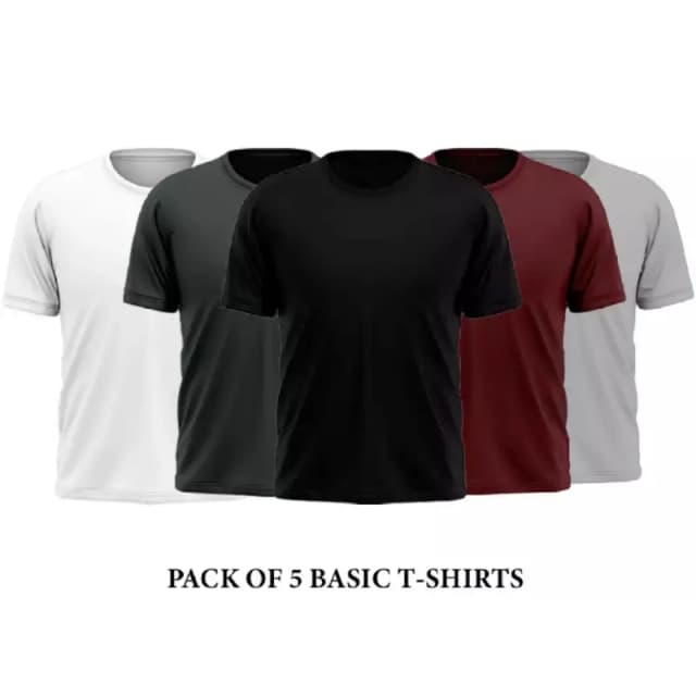 Pack of 5 Basic Round Neck Cotton Jersey T-Shirt For Men