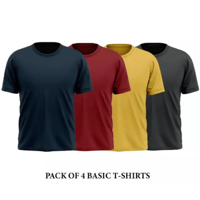Pack of 4 Basic Round Neck Cotton Jersey T-Shirt For Men