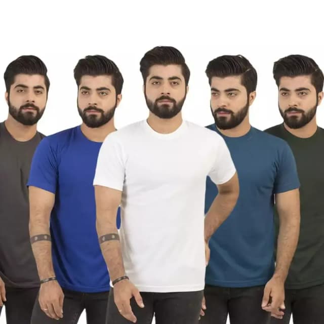 Pack of 5 Basic Round Neck Cotton Jersey T-Shirt For Men
