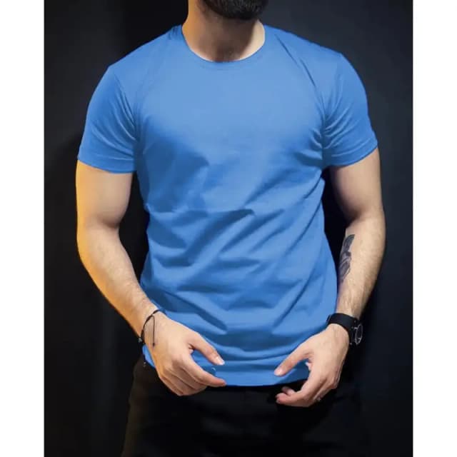 Sky Blue Double Stitching Expert Quality T-Shirt For Men