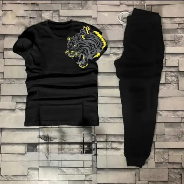 Black Loin Printed Tracksuit For Men