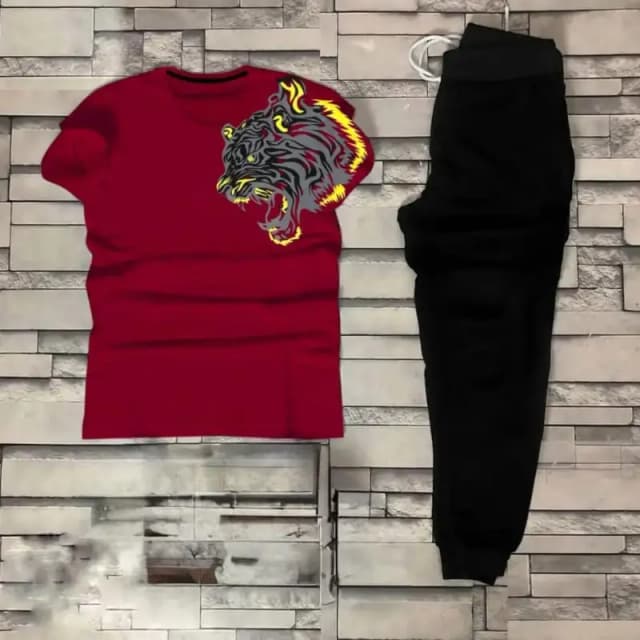Maroon Lion Printed Tracksuit For Men