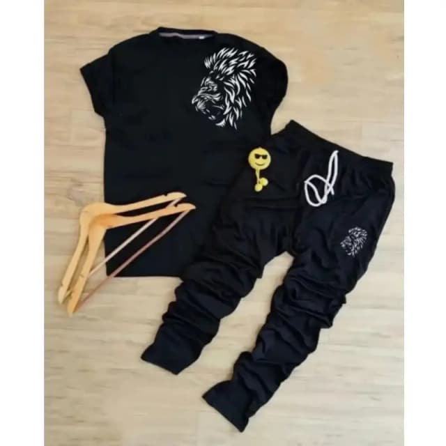 Black Lion Printed Sports Polyester Fabric Tracksuit For Men