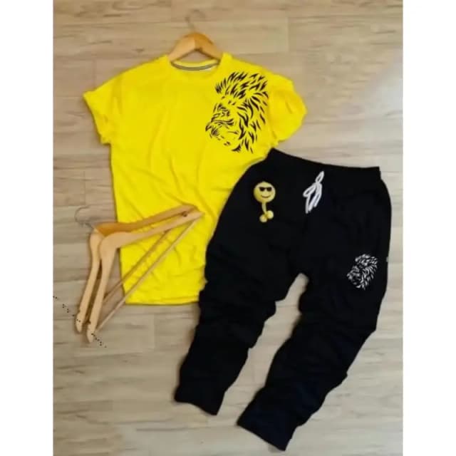 Yellow Lion Printed Sports Polyester Fabric Tracksuit For Men