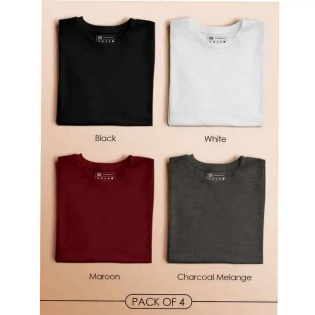 Pack Of 4 Basic Round Neck T-Shirt For Men