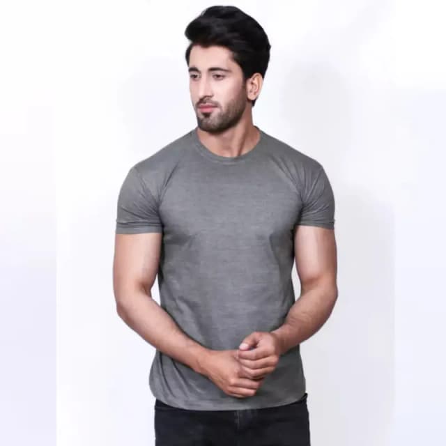 Silver Grey Round Neck T-Shirt For Men