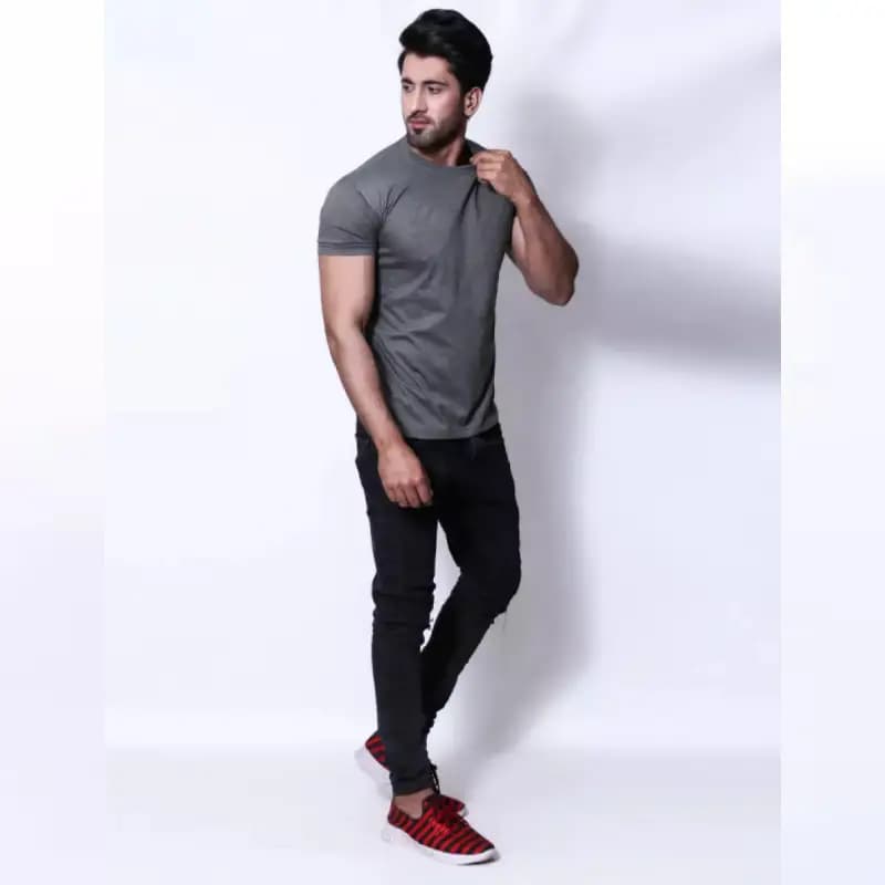 Silver Grey Round Neck T-Shirt For Men