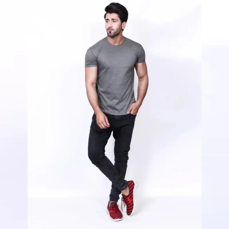 Silver Grey Round Neck T-Shirt For Men