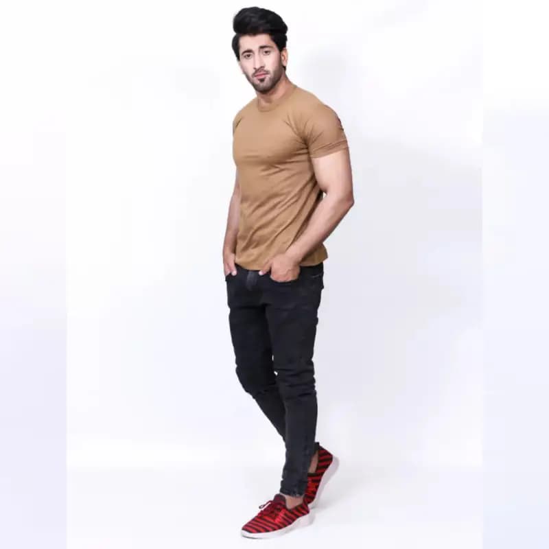 Light Brown Basic T-Shirt For Men