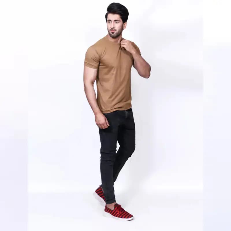 Light Brown Basic T-Shirt For Men