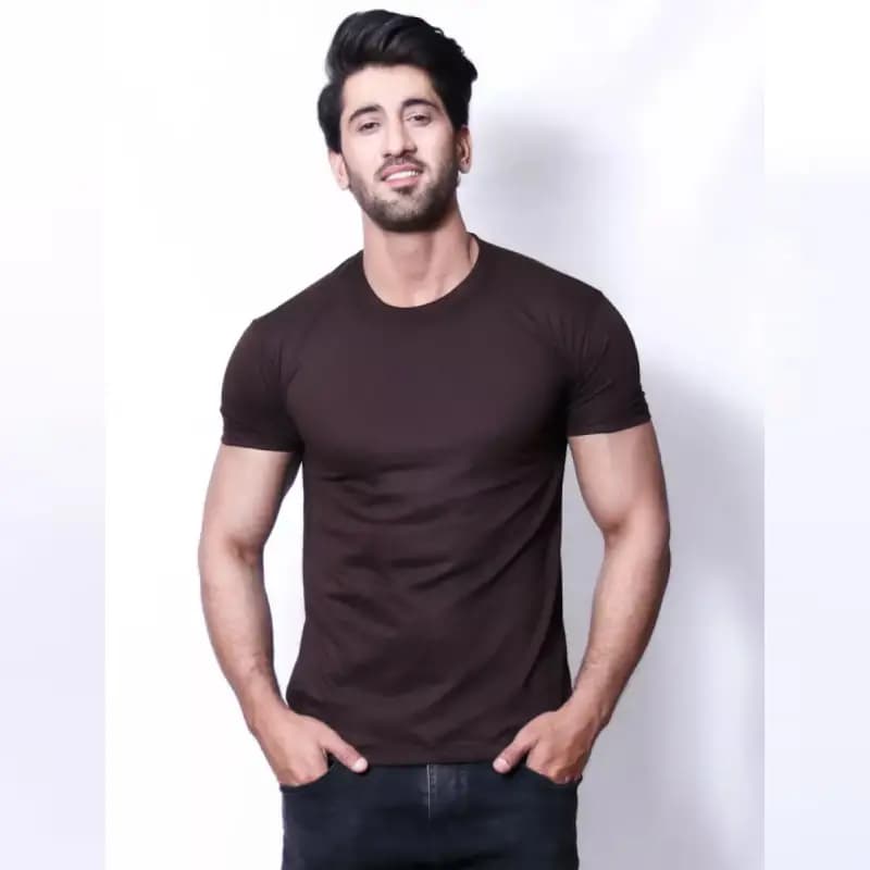 Dark Brown Basic T-Shirt For Men