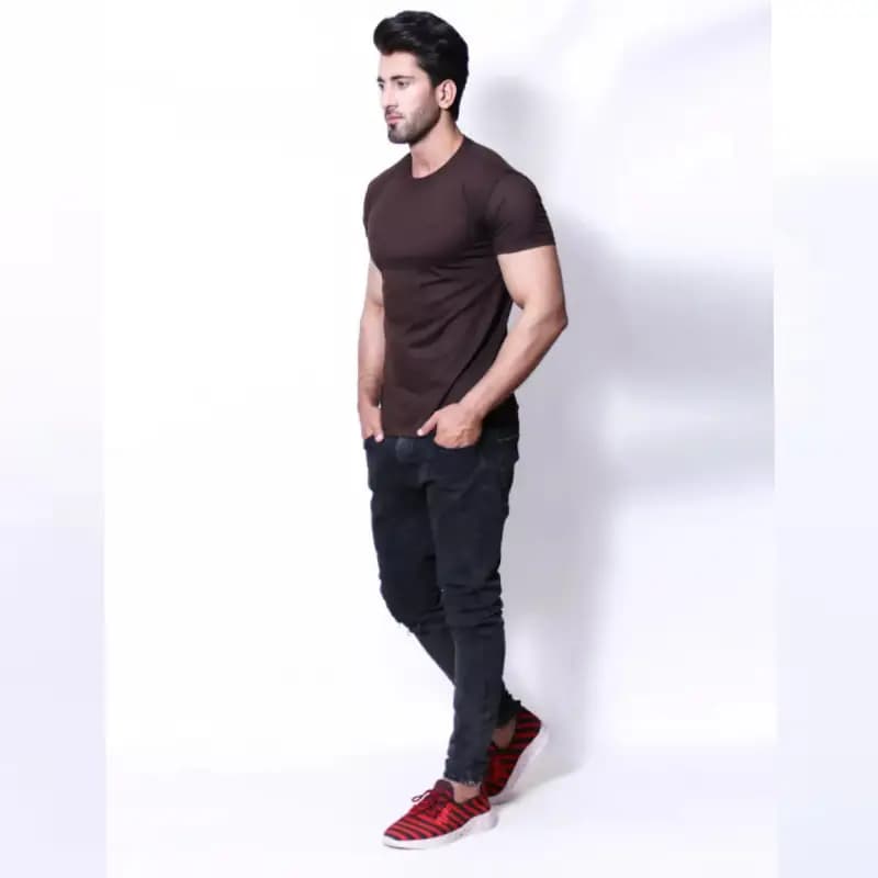 Dark Brown Basic T-Shirt For Men