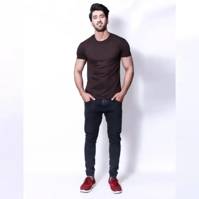 Dark Brown Basic T-Shirt For Men