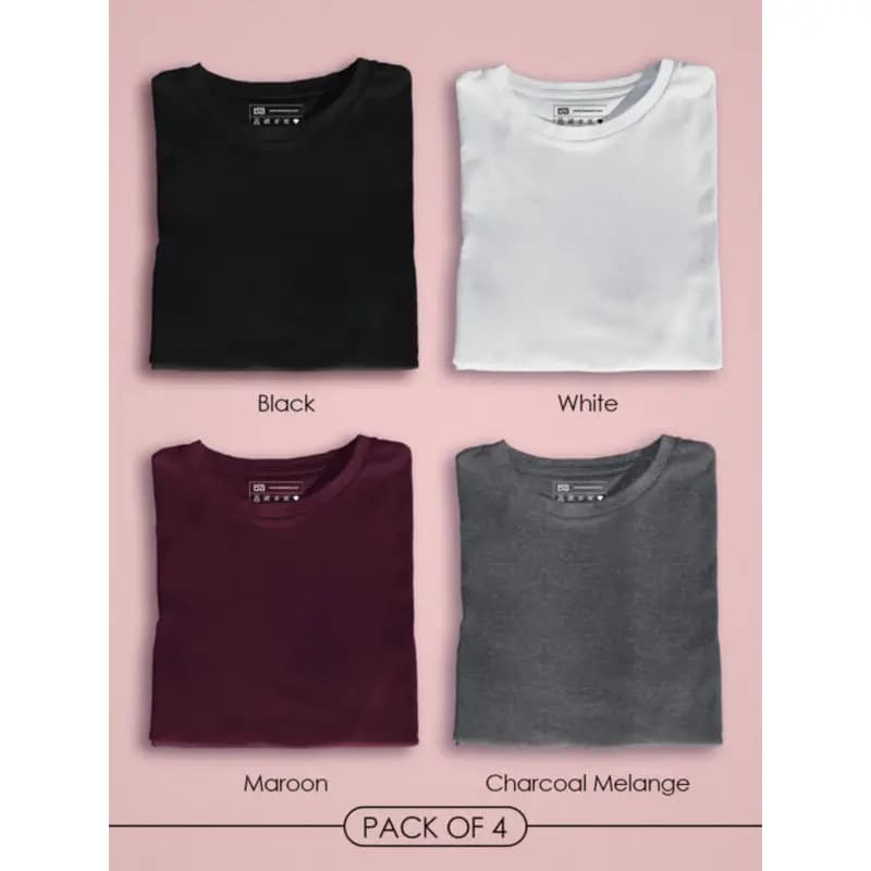 Basic Round Neck Pack Of 4 Half Sleeves T-Shirt For Men