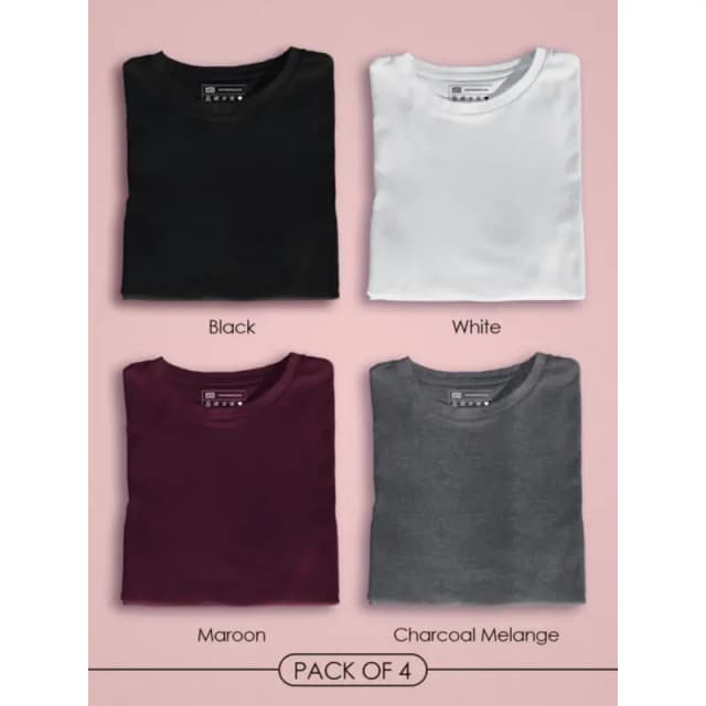 Basic Round Neck Pack Of 4 Half Sleeves T-Shirt For Men