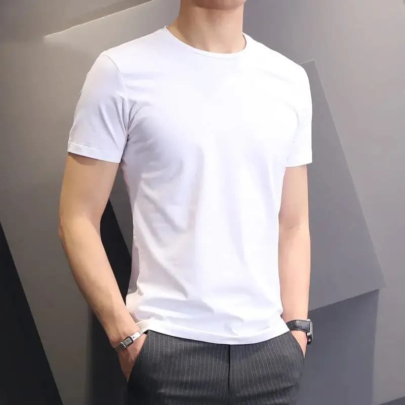 White Sport Polyester Fabric Round Neck T-Shirt For Men