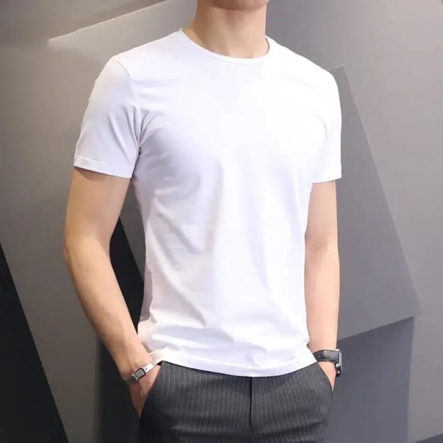White Sport Polyester Fabric Round Neck T-Shirt For Men