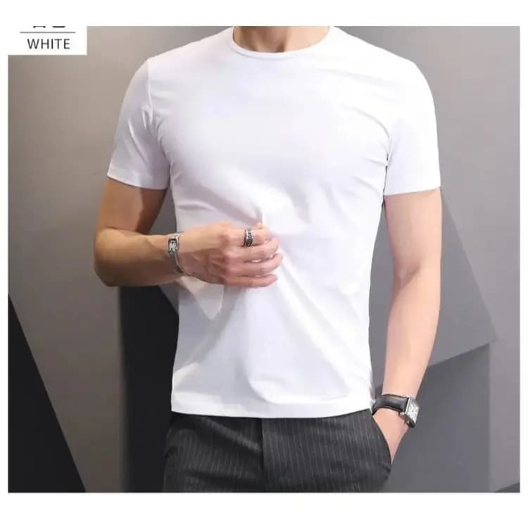 White Sport Polyester Fabric Round Neck T-Shirt For Men