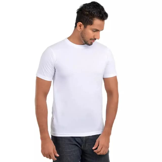 White Basic Round Neck Cotton Jersey T-Shirt For Men