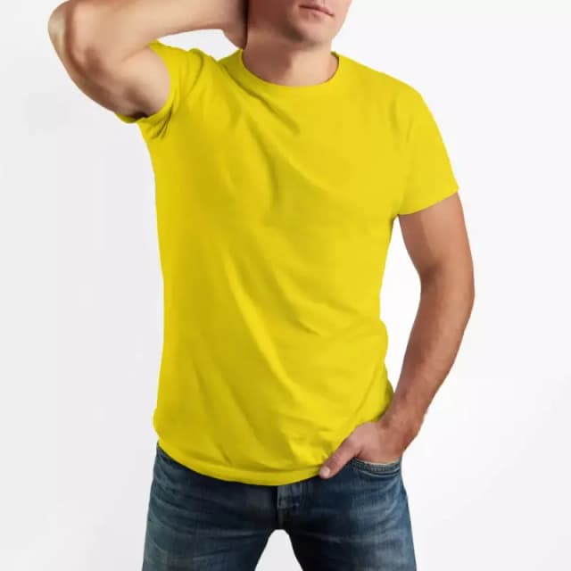 Yellow Sport Polyester Fabric Round Neck T-Shirt For Men