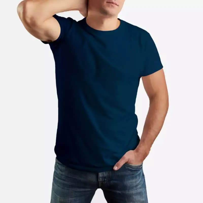 Navy Blue Basic Sports Polyester Fabric T-Shirt For Men