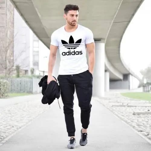 Adidas White T-Shirt With Trouser Tracksuit For Men