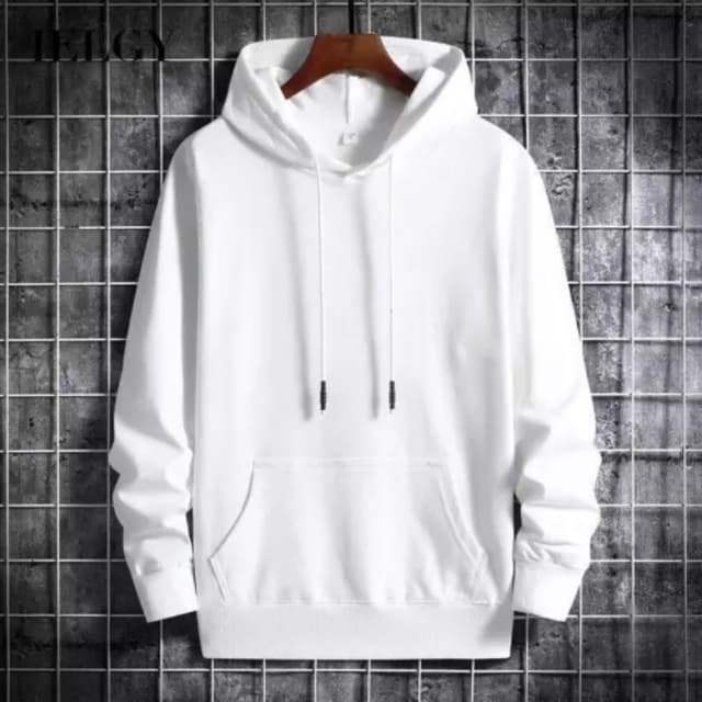 Basic White Fleece Fabric Hoodie For Men